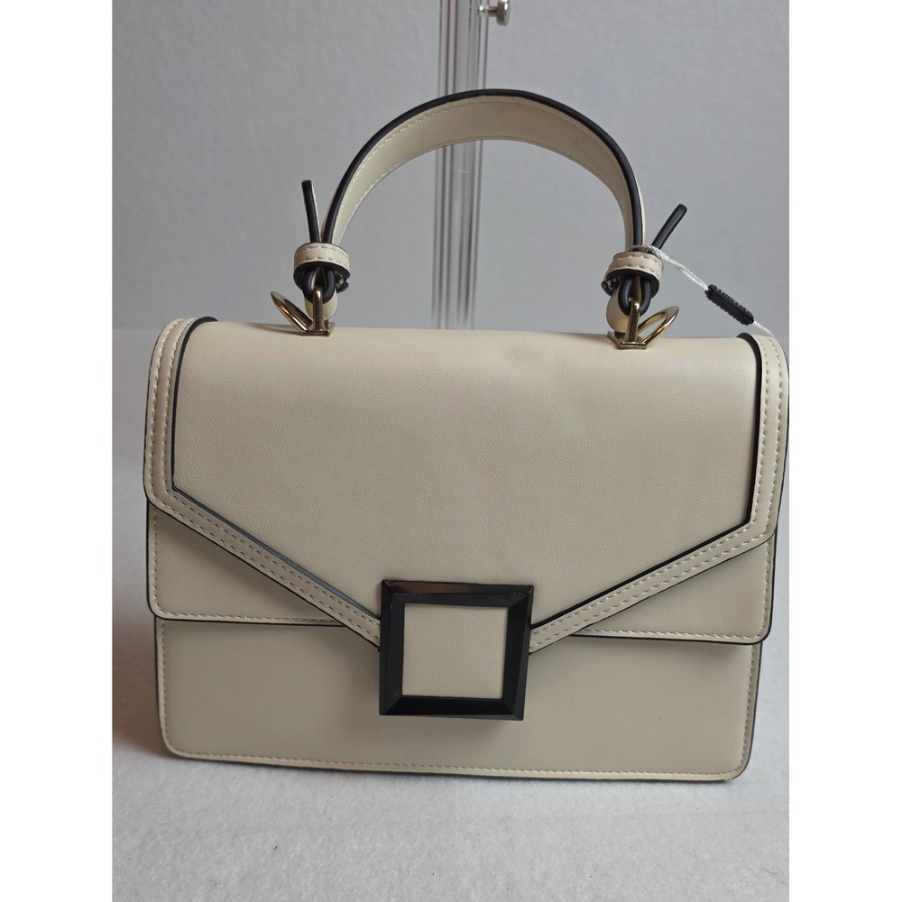 Scarleton Los Angeles Cream Vegan Leather Satchel Crossbody Square Buckle NWT
